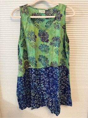 Wardrobe Green and Blue Floral Tiered Sleeveless Tunic